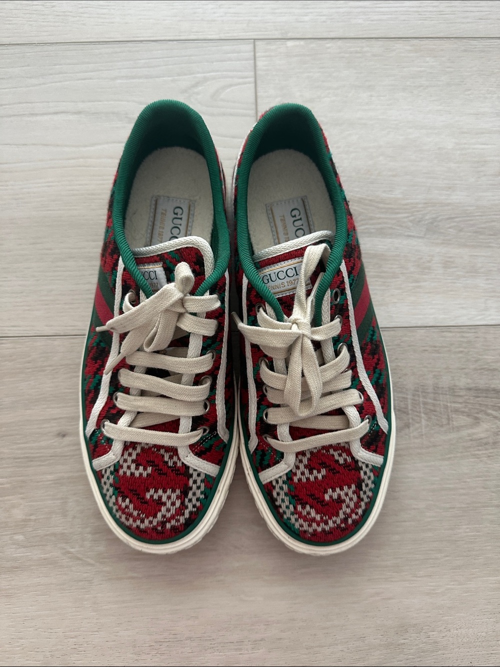 Gucci Tennis 1977 GG Knit Sneakers Red Green Wool Size 38 - Picture 2 of 6